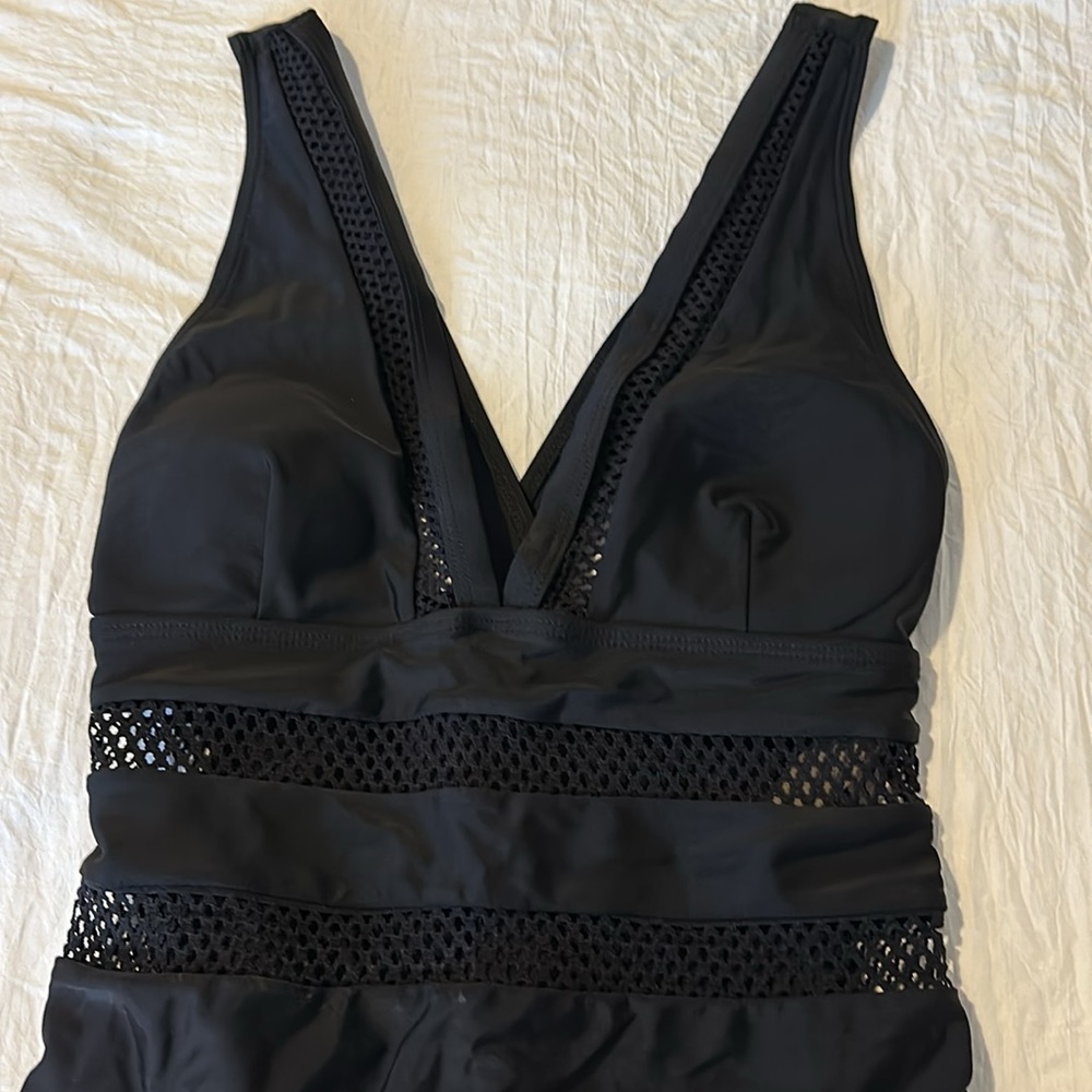 Black one piece bathing suit L